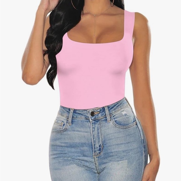 Jorasob Pink Size Small Women’s Square Neck Bodysuit - Picture 2 of 6